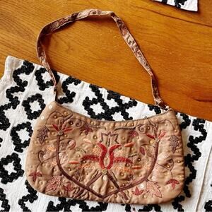 Y2k Express Fashion Embroidered Tan Shoulder Bag boho mini purse